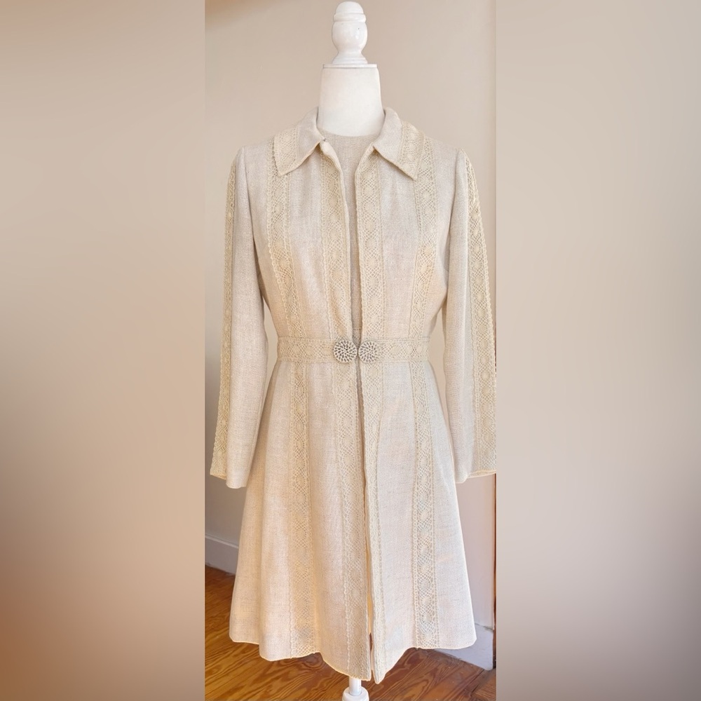 Vintage 1960s Lace Appliqué Jacket Dress  by AnR Jr Size 4